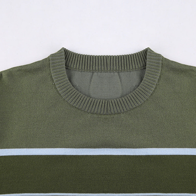 Patchwork Striped Knit Sweater - fairypeony