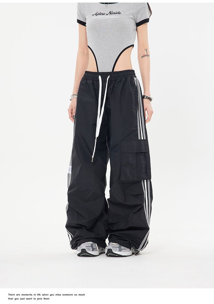 Vintage Side Striped Baggy Cargo Sweatpants - fairypeony