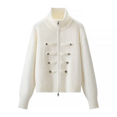 Knit Stand Collar Zipper Sweater – Loose Fit Open-Front Knit in 5 Colours
