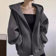 Solid Color Pullover Zip Up Oversized Hoodie