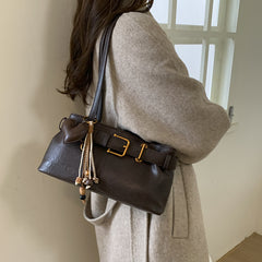 Vintage Belted Pu Leather Shoulder Bag - fairypeony