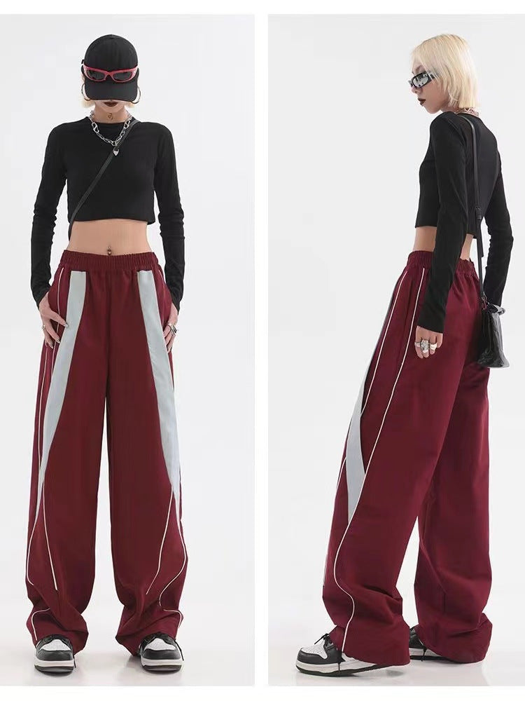Piping Patchwork Baggy Sweatpants - fairypeony