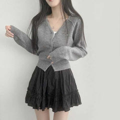 Solid Color Knit Cardigan – Halter Neck Extra-Long Sleeve Pullover