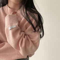Round Neck Solid Color Pullover Sweater