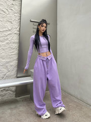 Fold Over Waist Baggy Sweatpants - fairypeony