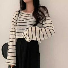 Striped Oversized Long Sleeve Knitted Tee