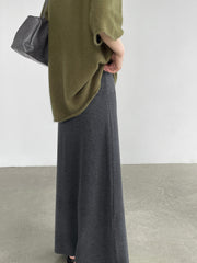 Elastic Waist Knitted Wool Blend Straight Midi Dress – Warm Drawstring Skirt Dress