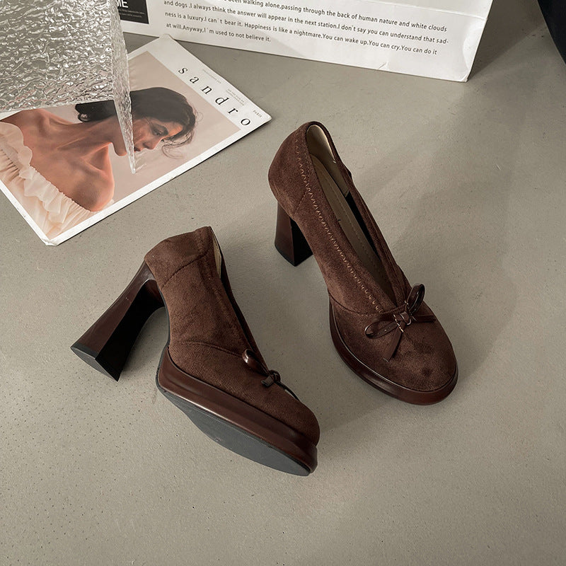 Retro Buckle Heeled Mary Jane Shoes - fairypeony