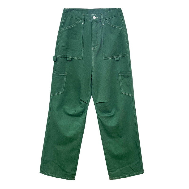 Pocket Green Straight Leg Cargo Jeans - fairypeony