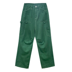 Pocket Green Straight Leg Cargo Jeans - fairypeony