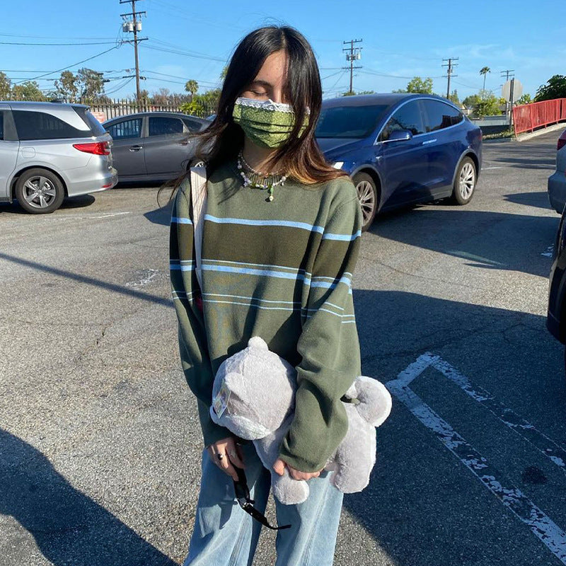 Patchwork Striped Knit Sweater - fairypeony