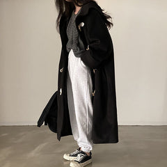 Vintage Horn Button Hooded Maxi Coat