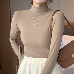 Vintage Solid Color Turtleneck Knitted Tee