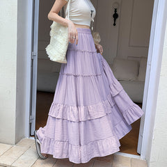Aesthetic Solid Color Ruffled Maxi Skirt