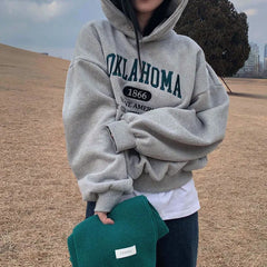 Vintage Letter Embroidered Pullover Hoodie
