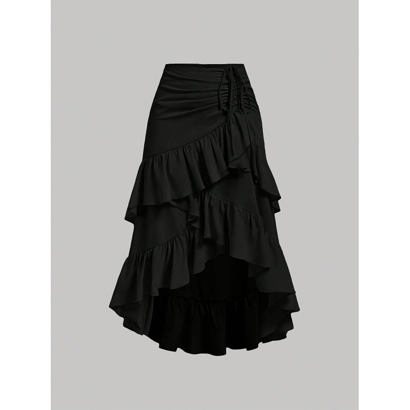 High-Waisted Patchwork Ruffle Hem Skirt - fairypeony