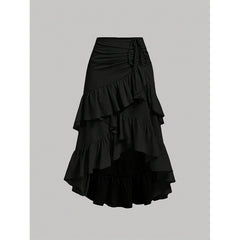 High-Waisted Patchwork Ruffle Hem Skirt - fairypeony