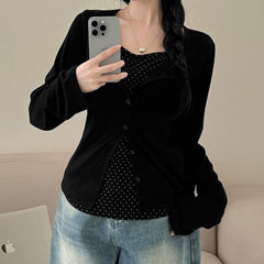Polka Dot Fake Two-piece Long Sleeve Tee