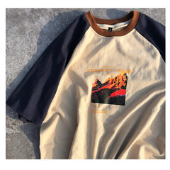 Vintage Print Raglan Short Sleeve Tee