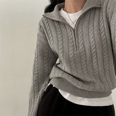 Dark Academia Half Zip Up Cable Knit Sweater