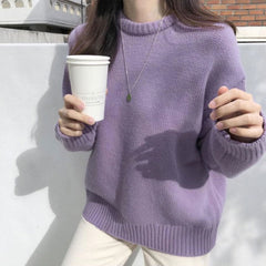 Round Neck Solid Color Pullover Sweater
