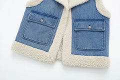 Denim Lamb Wool Sleeveless Jacket - fairypeony