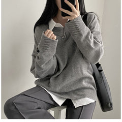 Dark Academia Solid Color V-Neck Pullover Sweater