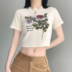 Vintage Floral Print Short Sleeve Tee - fairypeony
