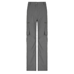 Zipper Pocket High Waist Cargo Pants - fairypeony