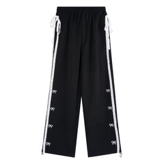 Lace Stiped Bowknot Baggy Sweatpants