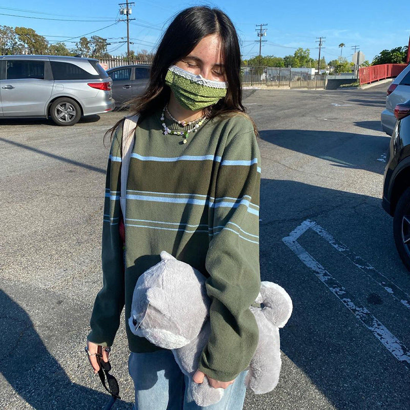 Patchwork Striped Knit Sweater - fairypeony