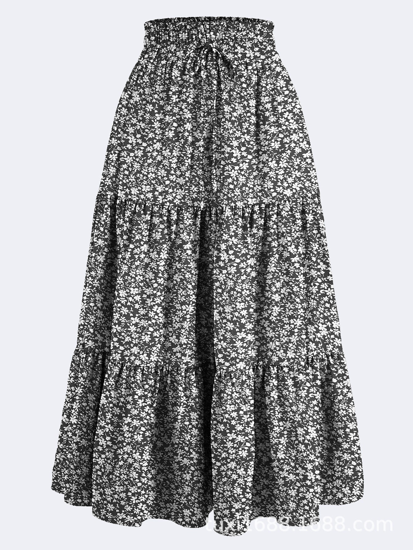 Floral Print Elastic Waist Maxi Skirt - fairypeony