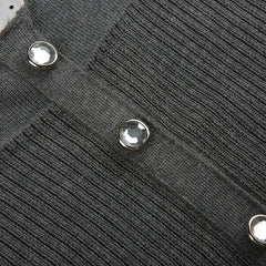 Ruffle Patchwork Buttoned Knit Top