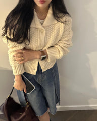 Vintage Textured Knitted Long Sleeve Cardigan