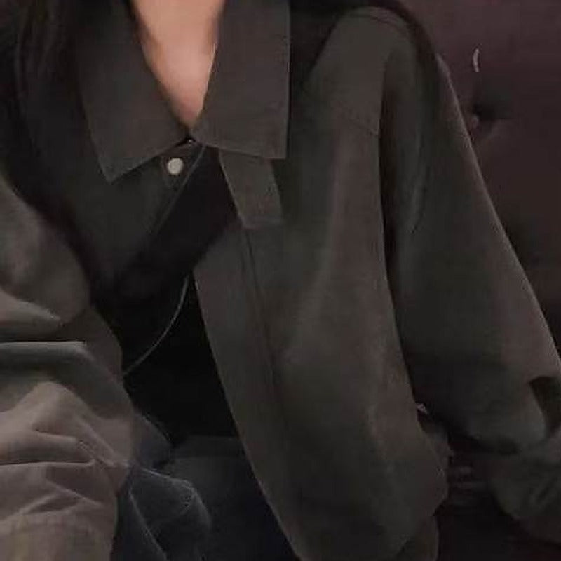 Korean style stand collar zip jacket in dark gray, collar detail