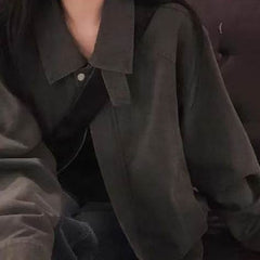 Korean style stand collar zip jacket in dark gray, collar detail