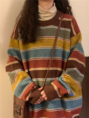 Vintage Round Neck Striped Oversized Sweater