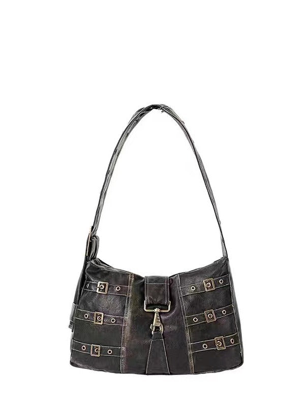 Buckled Strap Pu Leather Shoulder Bag - fairypeony