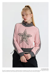 Contrast Color Star Letter Print Short Jacket - fairypeony