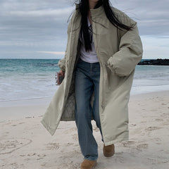 Solid Color Padded Zip Up Maxi Coat