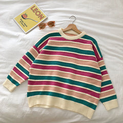 New Korean fan chic small color matching striped sweater - fairypeony