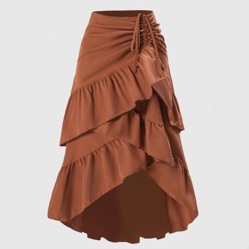 High-Waisted Patchwork Ruffle Hem Skirt - fairypeony