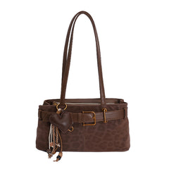 Vintage Belted Pu Leather Shoulder Bag - fairypeony