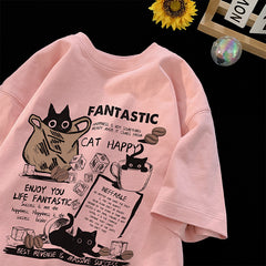 Cute Black Kitten Print Oversized T-shirt