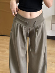 High-Waist Drawstring Wide-Leg Casual Pants – Loose Fit Trousers