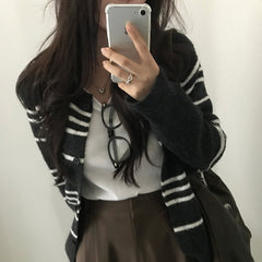 Dark Academia Round Neck Striped Cardigan
