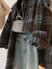 Retro Plaid Shirt Jacket Loose Oversized Outerwear