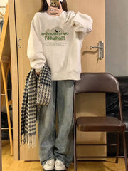 Crewneck Fleece Lined Loose Fit Mid-Length Sweatshirt Pullover