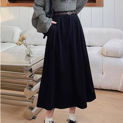 High Waist Corduroy Flared Maxi Skirt