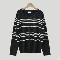 Dark Academia Round Neck Striped Cardigan